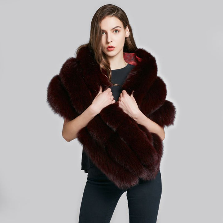 Luxury Real Fox Fur Shawl Wrap for Women Plush Evening Cape Stole