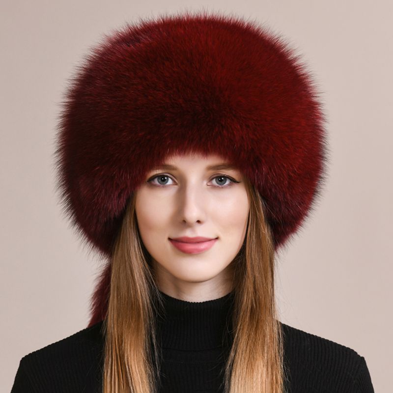 Soft Real Fox Fur Hat with Elegant Tails Women's Winter Fashion Cozy Full-Pelt Fur Beanie for Cold Weather