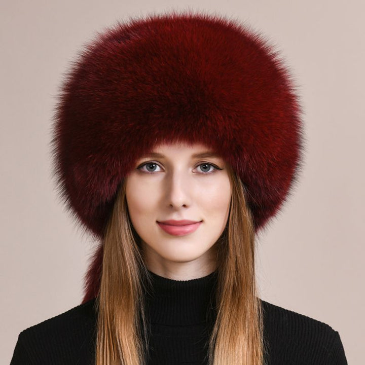 Soft Real Fox Fur Hat with Elegant Tails Women's Winter Fashion Cozy Full-Pelt Fur Beanie for Cold Weather