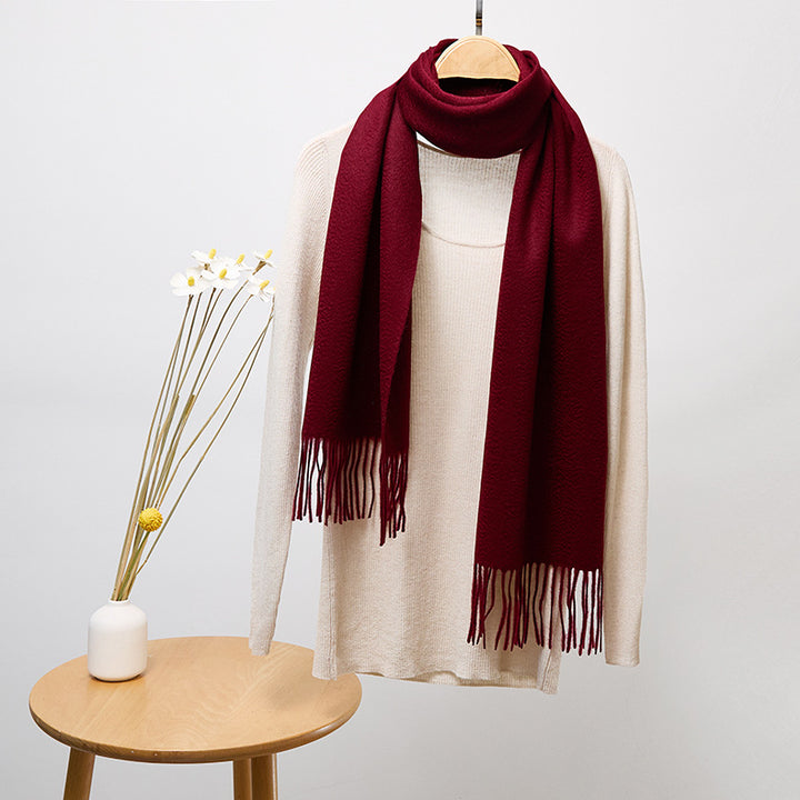 Basic Solid Color Long Cashmere Scarf with Tassels