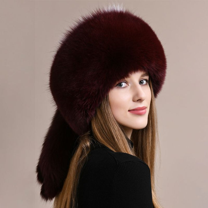 Genuine Fox Fur Hat for Women Luxury Long Tail Full-Pelt Winter Outdoor Hat