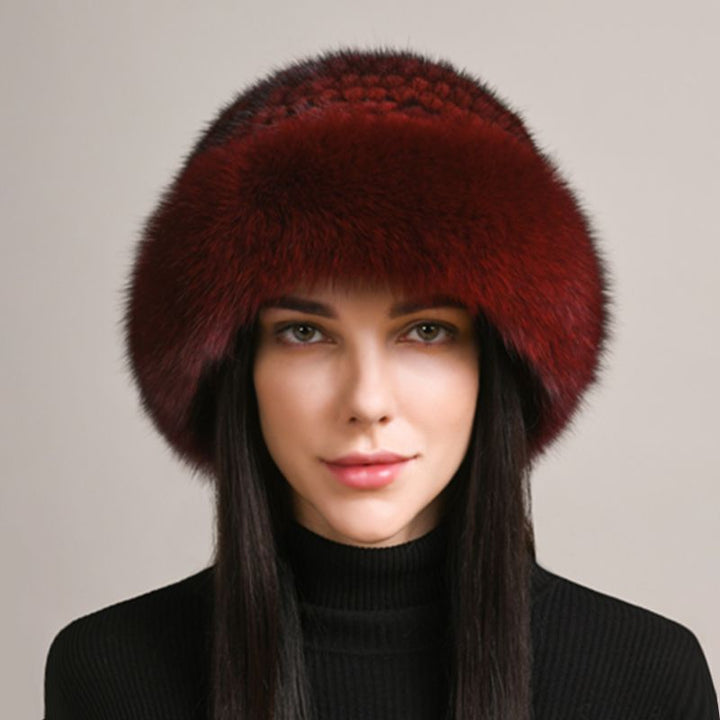 Luxury Mink Fur Hat for Women Full Fox Fur Brim Winter Bucket Hat