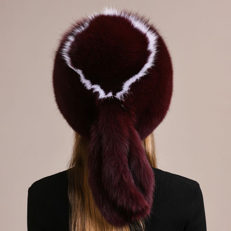 Genuine Fox Fur Hat for Women Luxury Long Tail Full-Pelt Winter Outdoor Hat