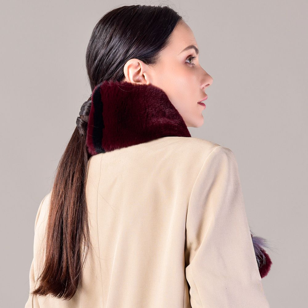 Soft Rabbit Fur Scarf with Fox Fur Trim Fashionable Two-Tone Women Winter Scarf