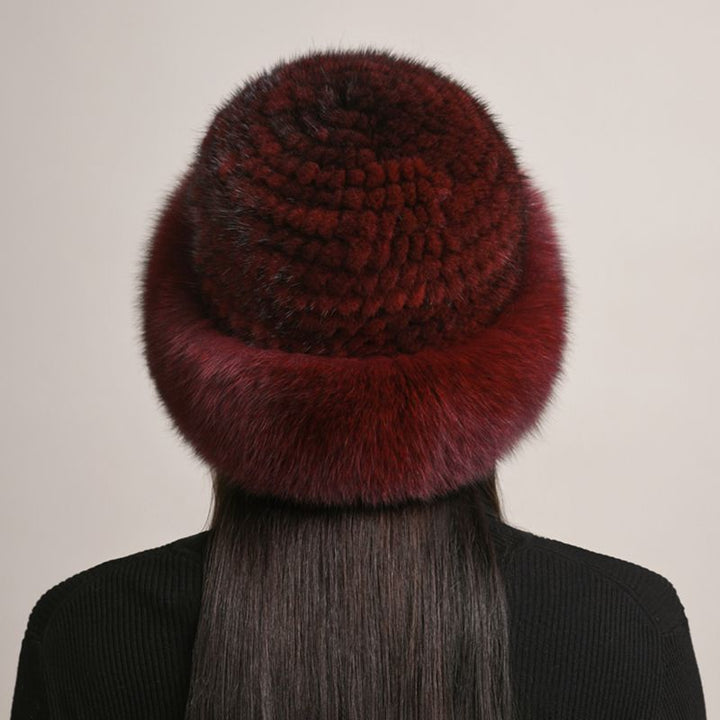 Luxury Mink Fur Hat for Women Full Fox Fur Brim Winter Bucket Hat