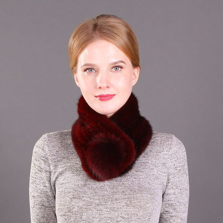 Women's Real Mink Fur Scarf with Fox Fur Pom-Pom Soft Luxury Winter Neck Warmer Lightweight & Elegant Collar Wrap