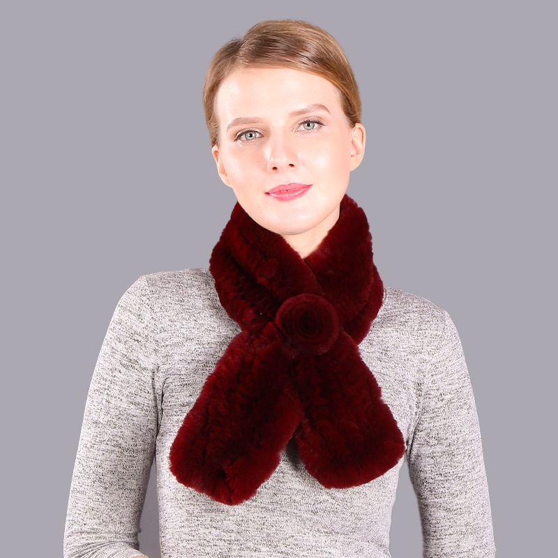 Soft Rabbit Fur Winter Wrap Scarf Stole with Rose Decoration