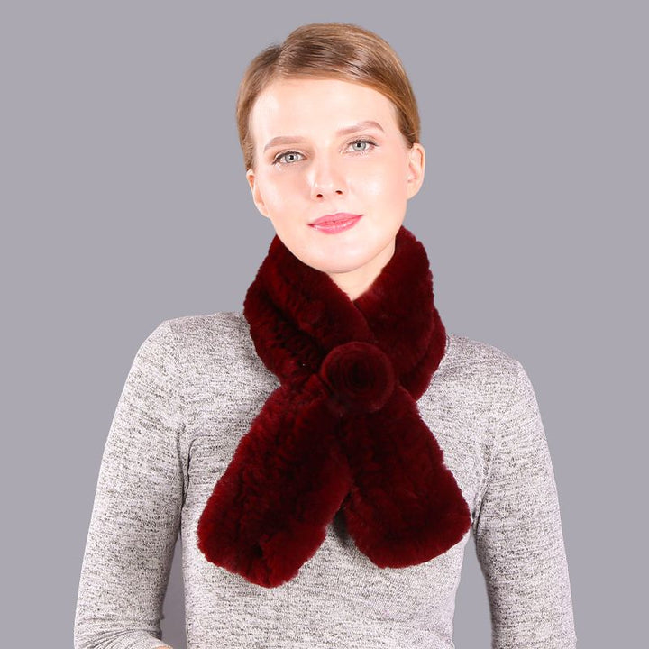 Soft Rabbit Fur Winter Wrap Scarf Stole with Rose Decoration