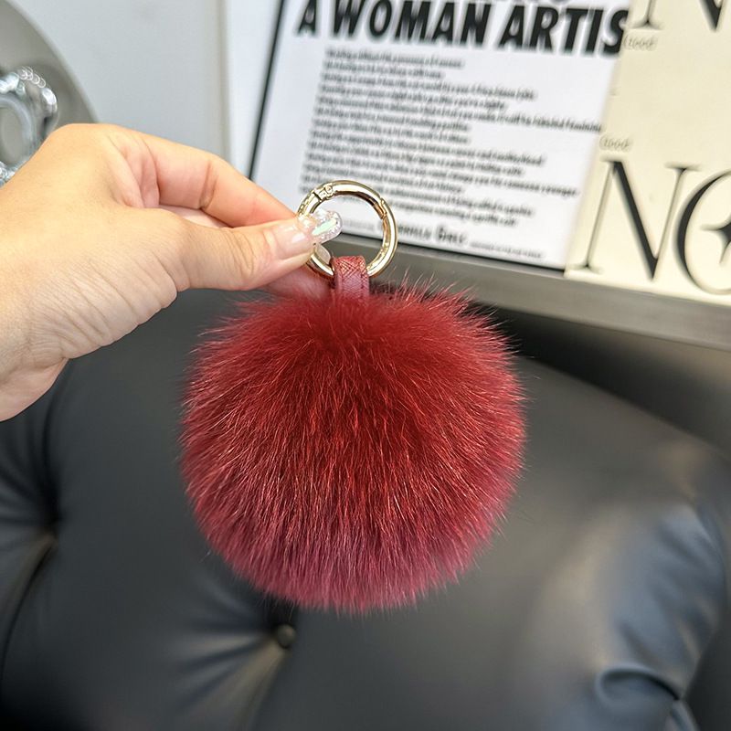 Genuine Fox Fur Pom-Pom Keychain Luxury Fluffy Fur Ball Bag Charm