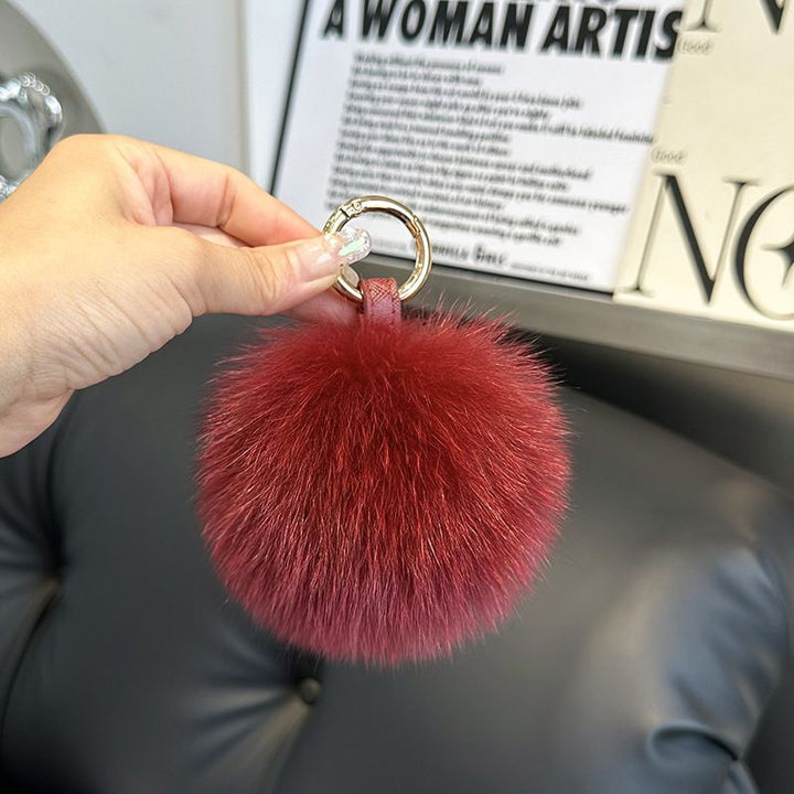 Genuine Fox Fur Pom-Pom Keychain Luxury Fluffy Fur Ball Bag Charm