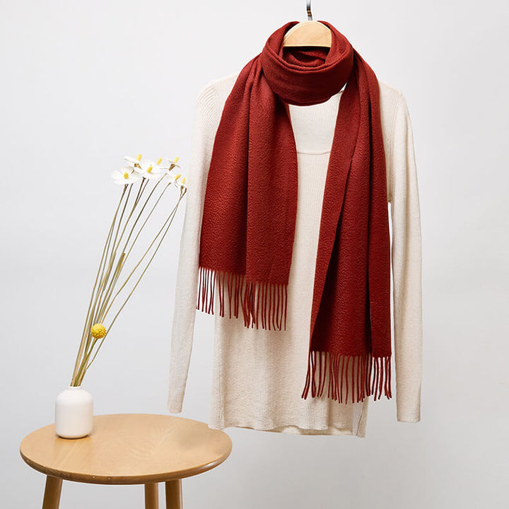 Classic Solid Color Tassel 100% Cashmere Long Scarf