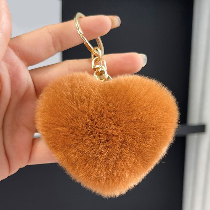 Real Rabbit Fur Heart Keychain Fluffy Plush Fur Pom Pom Bag Charm