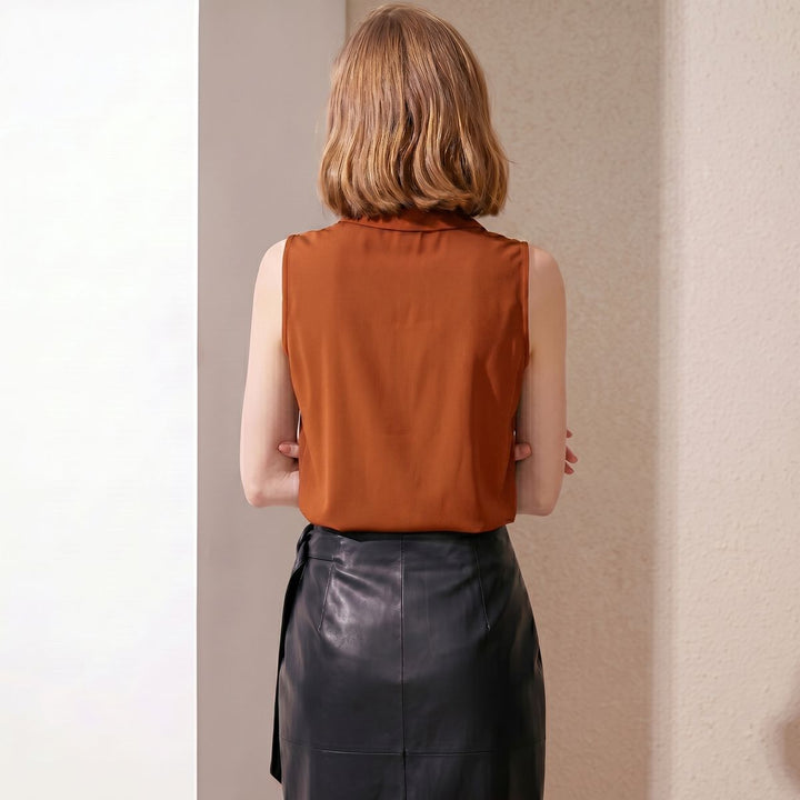 Women’s Sleeveless Draped V-Neck Mulberry Silk Blouse Top