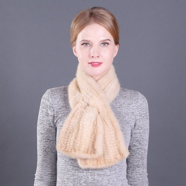 Elegant Real Mink Fur Knitted Scarf Luxury Winter Scarf for Cold Weather