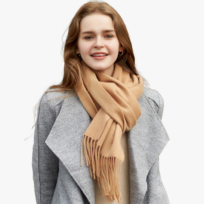 Basic Solid Color Long Cashmere Scarf with Tassels