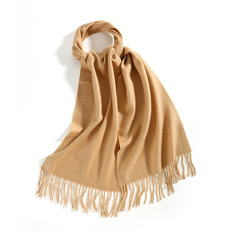 Basic Solid Color Long Cashmere Scarf with Tassels