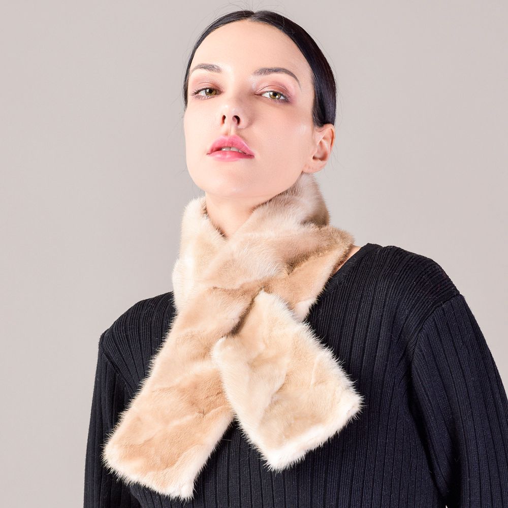 Women's Double-Sided Real Mink Fur Scarf Luxury Winter Lightweight & Elegant Collar Wrap with Slot Loop