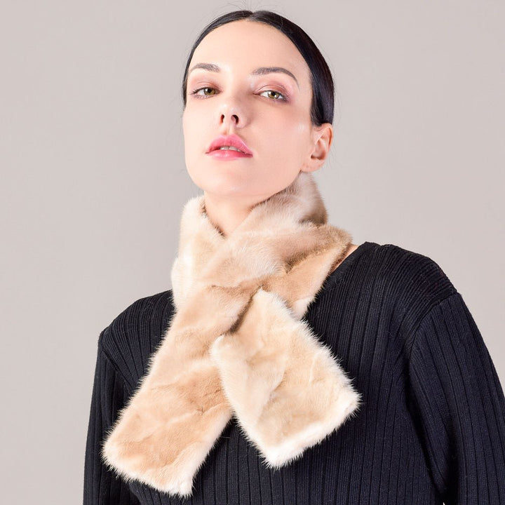 Women's Double-Sided Real Mink Fur Scarf Luxury Winter Lightweight & Elegant Collar Wrap with Slot Loop