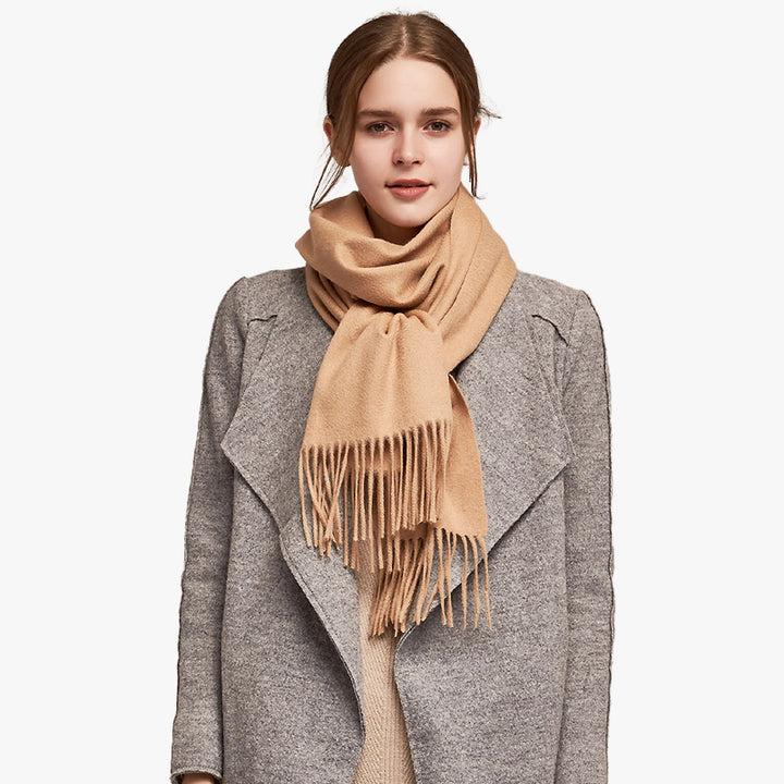 Basic Solid Color Long Cashmere Scarf with Tassels