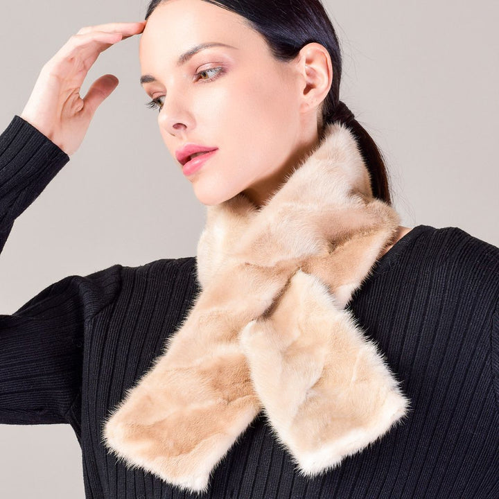 Women's Double-Sided Real Mink Fur Scarf Luxury Winter Lightweight & Elegant Collar Wrap with Slot Loop