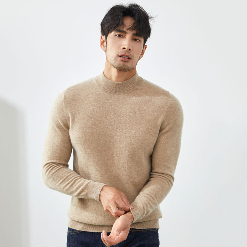 Men's Classic Mock Neck 100% Cashmere Pullover Sweater