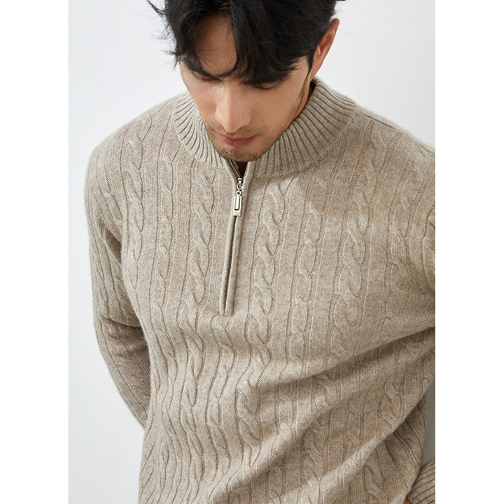 Men's Classic & Cozy Cable Knit 100% Cashmere Half-Zip Sweater