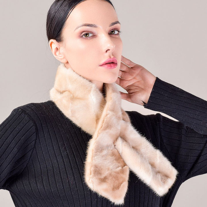 Women's Double-Sided Real Mink Fur Scarf Luxury Winter Lightweight & Elegant Collar Wrap with Slot Loop