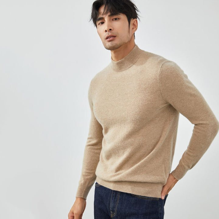 Men's Classic Mock Neck 100% Cashmere Pullover Sweater