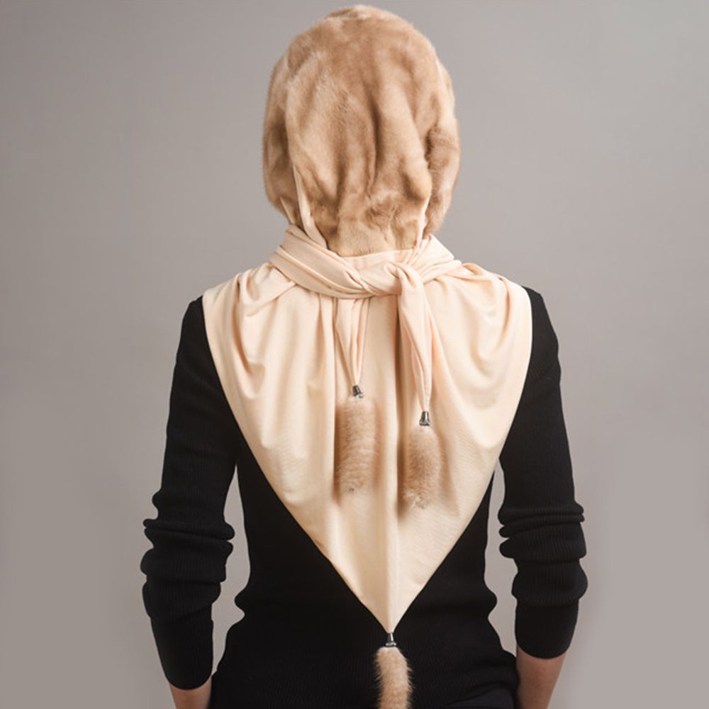 Luxury Real Mink Fur Hooded Hat with Scarf Elegant Winter Fur Hood for Women