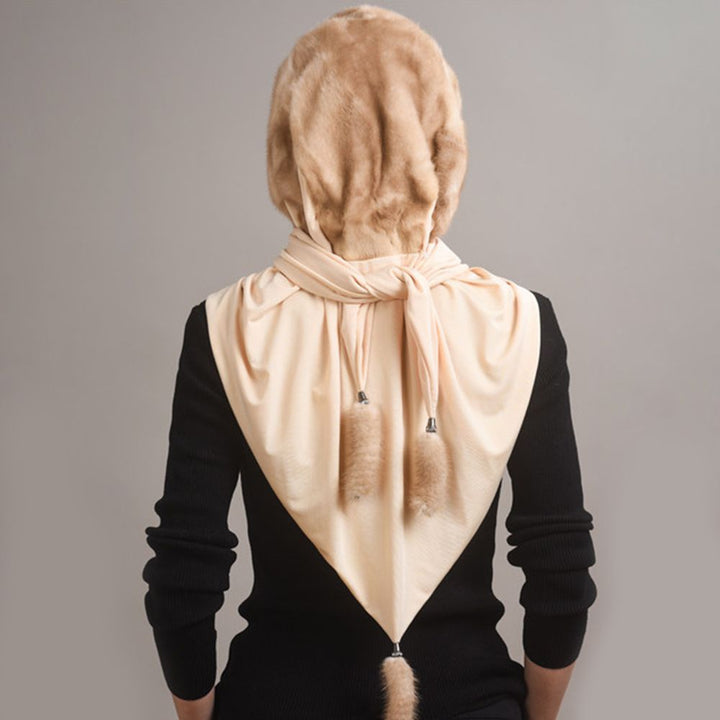 Luxury Real Mink Fur Hooded Hat with Scarf Elegant Winter Fur Hood for Women