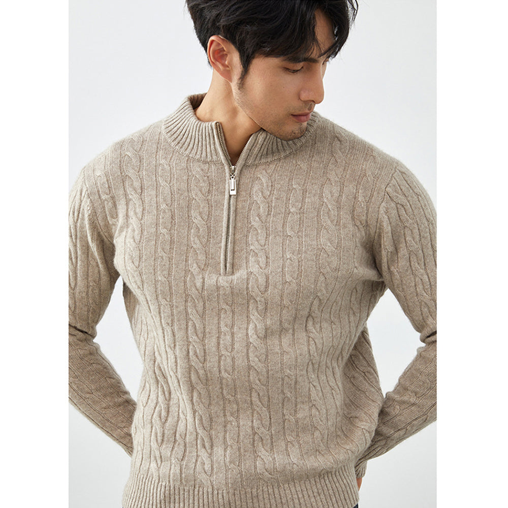 Men's Classic & Cozy Cable Knit 100% Cashmere Half-Zip Sweater