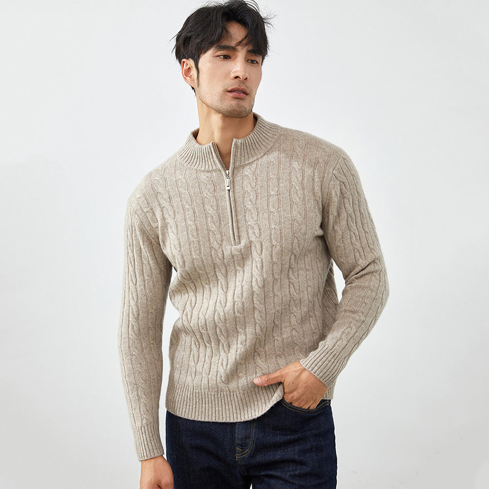 Men's Classic & Cozy Cable Knit 100% Cashmere Half-Zip Sweater