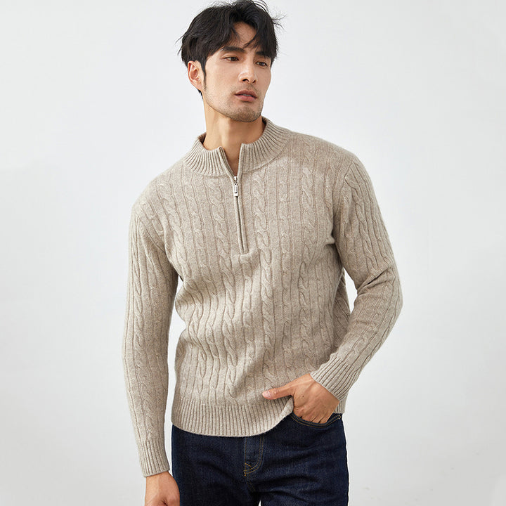 Men's Classic & Cozy Cable Knit 100% Cashmere Half-Zip Sweater