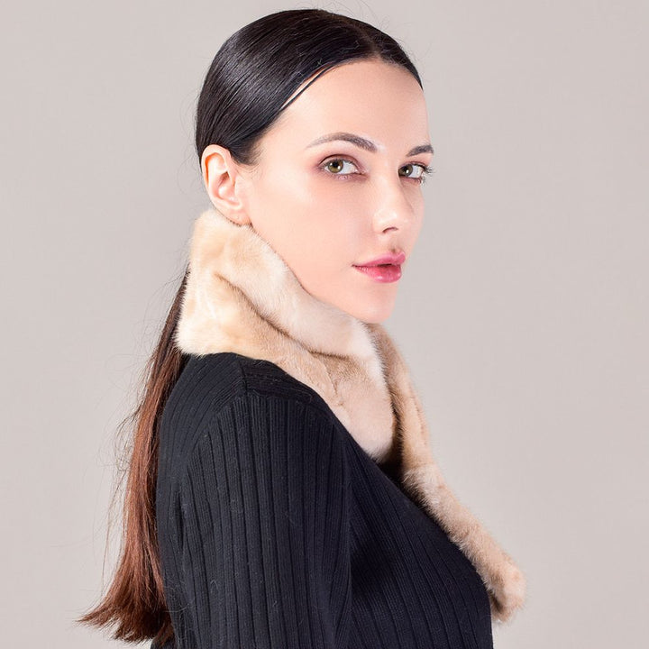 Women's Double-Sided Real Mink Fur Scarf Luxury Winter Lightweight & Elegant Collar Wrap with Slot Loop