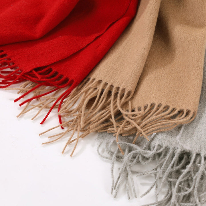 Basic Solid Color Long Cashmere Scarf with Tassels