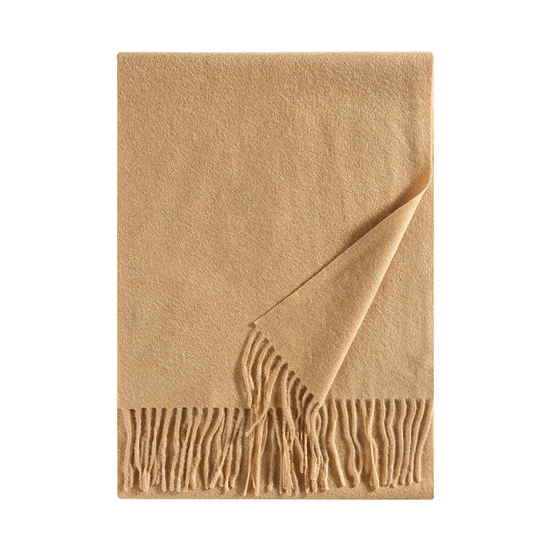 Basic Solid Color Long Cashmere Scarf with Tassels