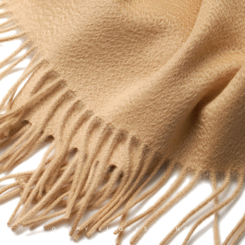 Basic Solid Color Long Cashmere Scarf with Tassels