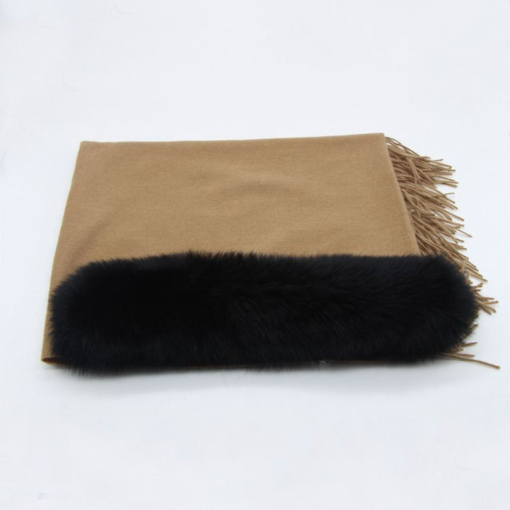 Cashmere Shawl with Real Fox Raccoon Fur Collar for Women Luxury Cashmere Wrap Scarf Winter Stole