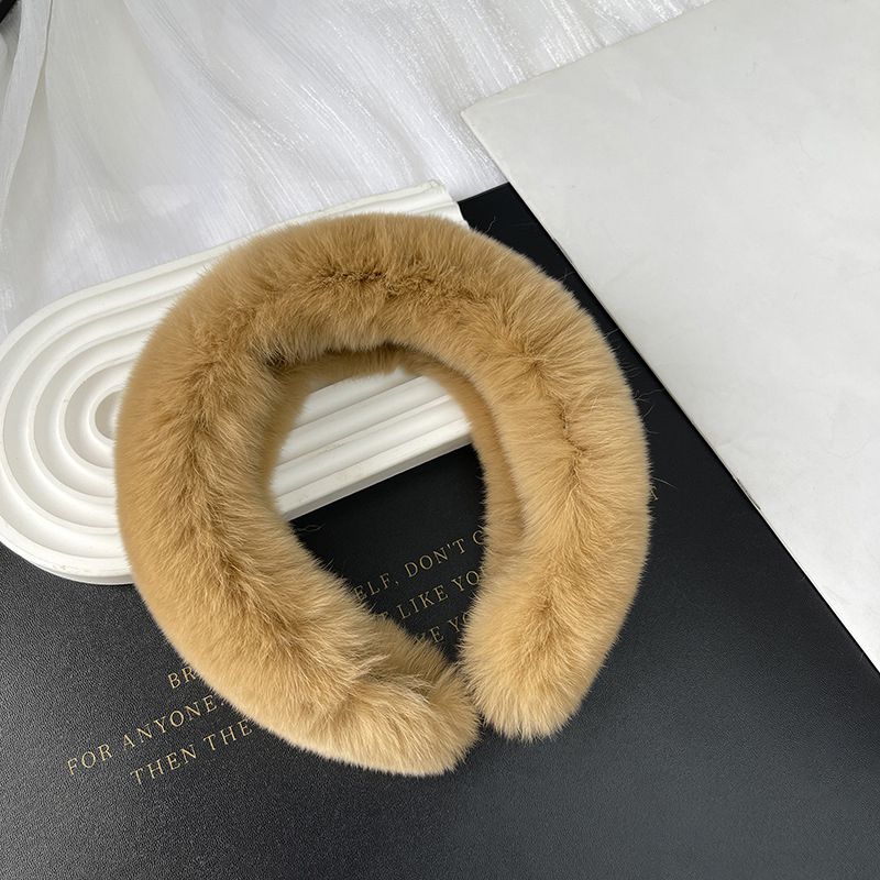Real Rabbit Fur Headband Women's Soft Plush Leopard Print Hair Accessories