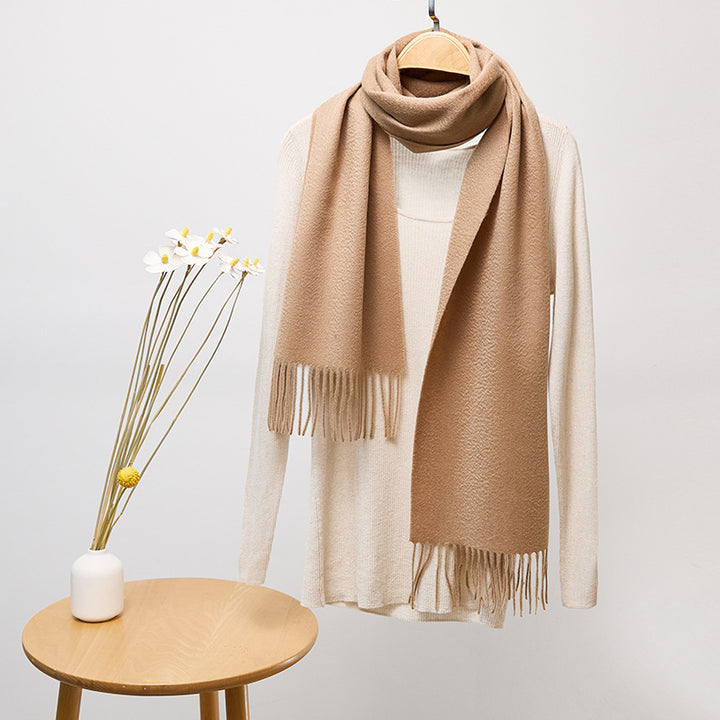 Basic Solid Color Long Cashmere Scarf with Tassels