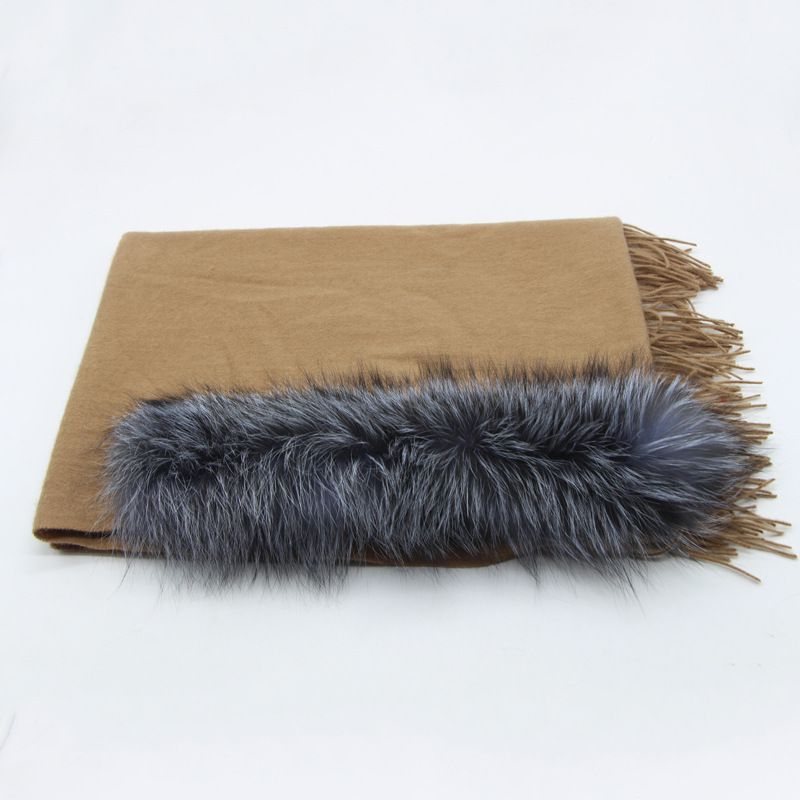 Cashmere Shawl with Real Fox Raccoon Fur Collar for Women Luxury Cashmere Wrap Scarf Winter Stole
