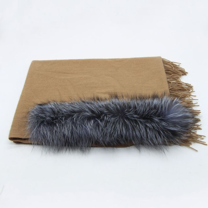 Cashmere Shawl with Real Fox Raccoon Fur Collar for Women Luxury Cashmere Wrap Scarf Winter Stole