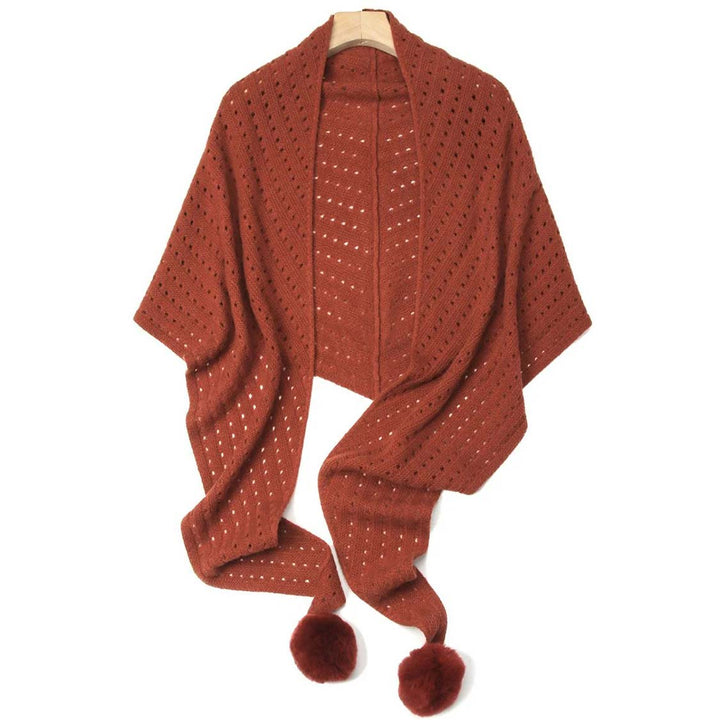 100% Pure Cashmere Pom-Pom Long Triangle Scarf Wrap