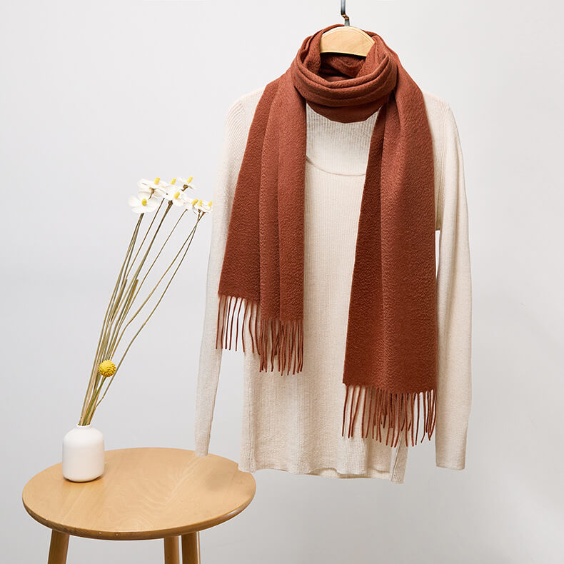 Classic Solid Color Tassel 100% Cashmere Long Scarf