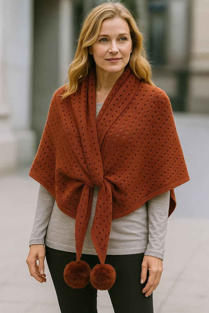 100% Pure Cashmere Pom-Pom Long Triangle Scarf Wrap