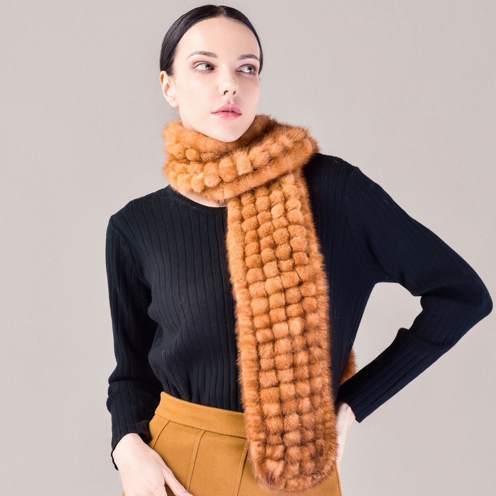 Hand-knitted Playful Pom-Pom Real Mink Fur Scarf for Women Luxury Winter Scarf