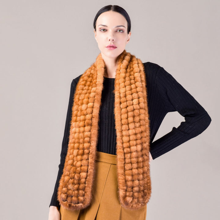 Hand-knitted Playful Pom-Pom Real Mink Fur Scarf for Women Luxury Winter Scarf