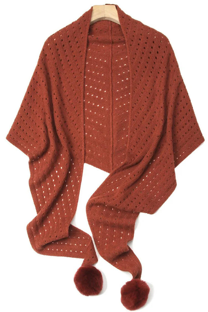 100% Pure Cashmere Pom-Pom Long Triangle Scarf Wrap