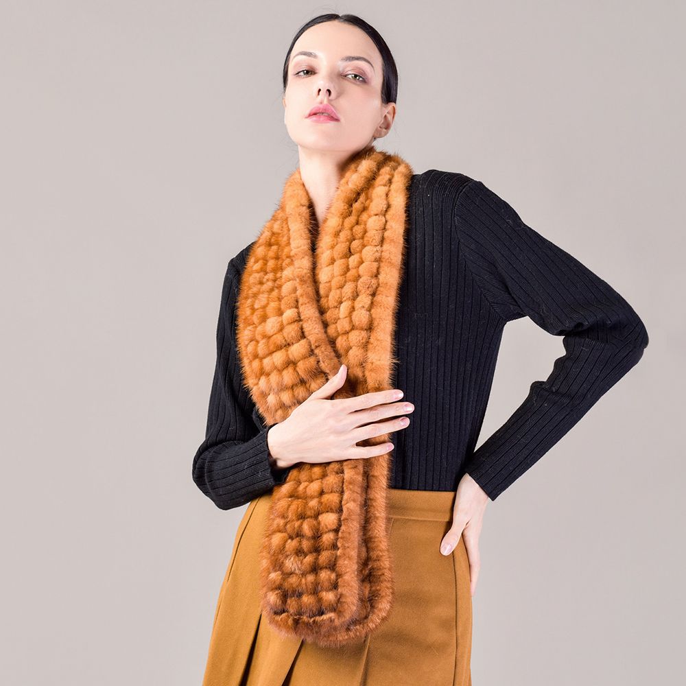 Hand-knitted Playful Pom-Pom Real Mink Fur Scarf for Women Luxury Winter Scarf