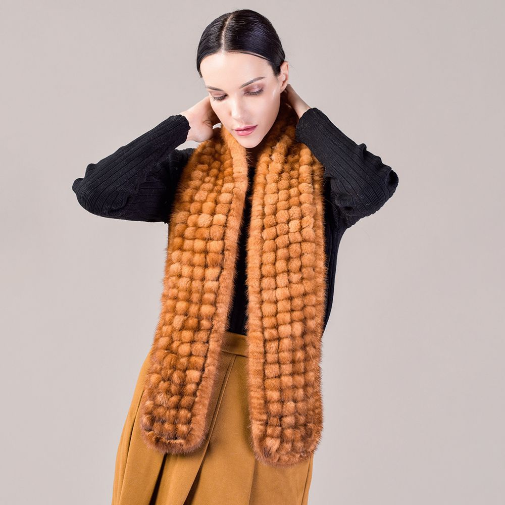 Hand-knitted Playful Pom-Pom Real Mink Fur Scarf for Women Luxury Winter Scarf